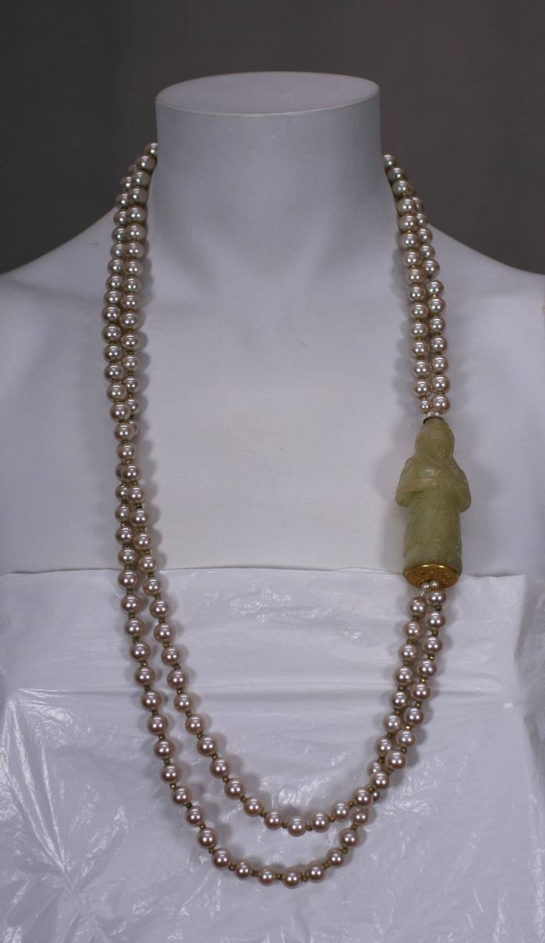 Bead Miriam Haskell Pearls with Carved Figurine For Sale