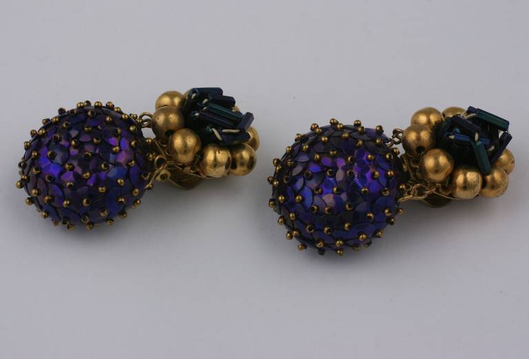 Lina Baretti Iridiscent Paillette Beaded Earrings In Excellent Condition In New York, NY