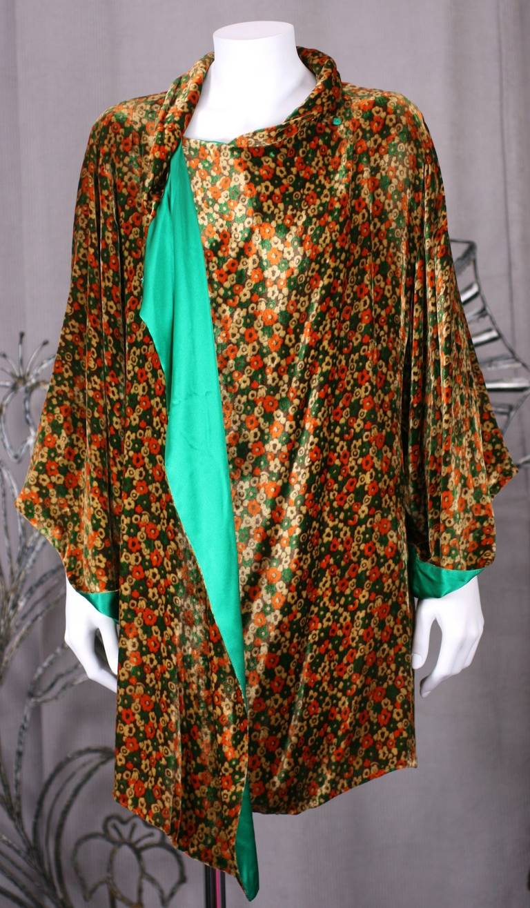 Brown 1930's Silk Velvet Kimono Jacket For Sale