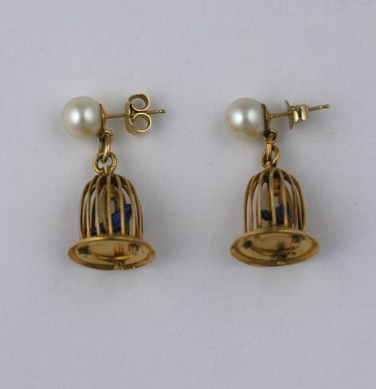 Gold Bird Cage Earrings In Excellent Condition In New York, NY