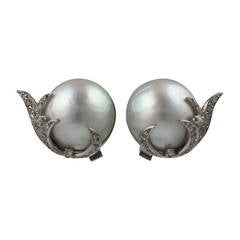 Mabe Pearl Diamond White Gold Earrings
