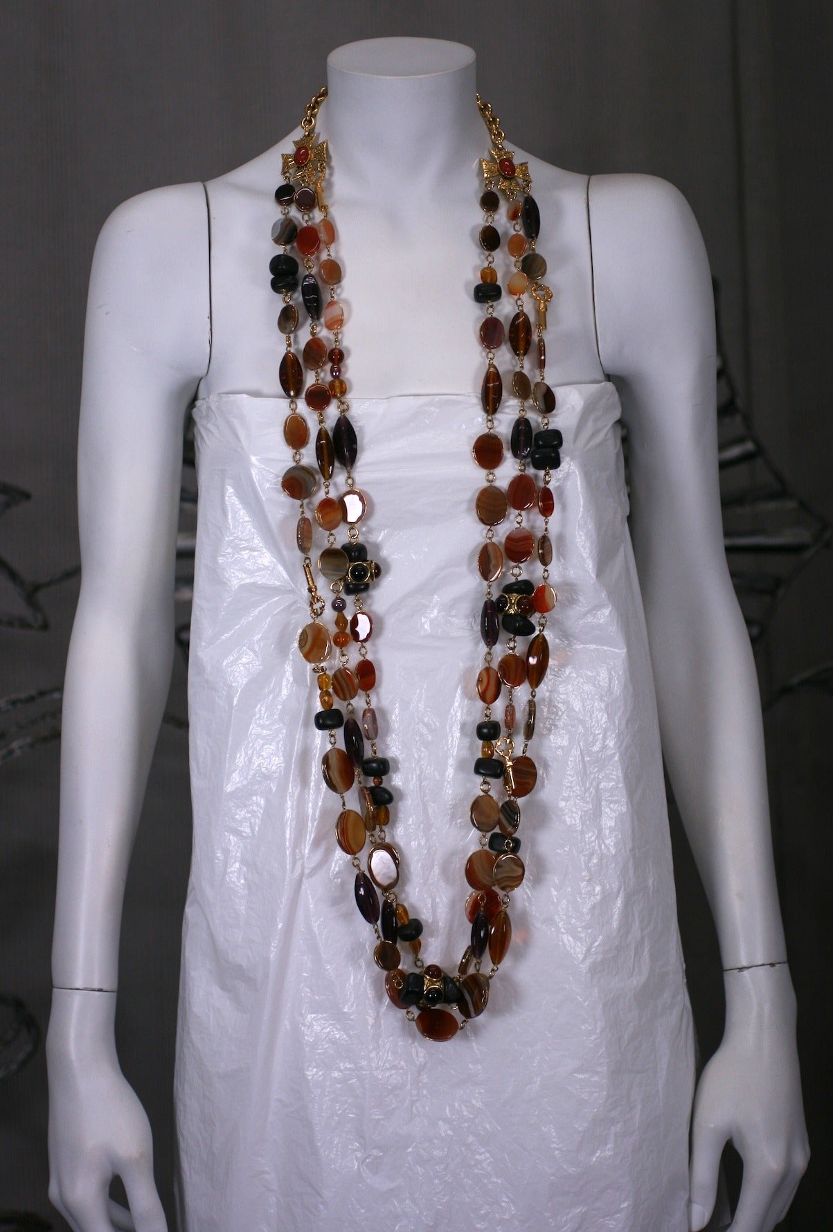 Women's Phillipe Ferrandis Agate, Pate de Verre and Wood Lariat For Sale