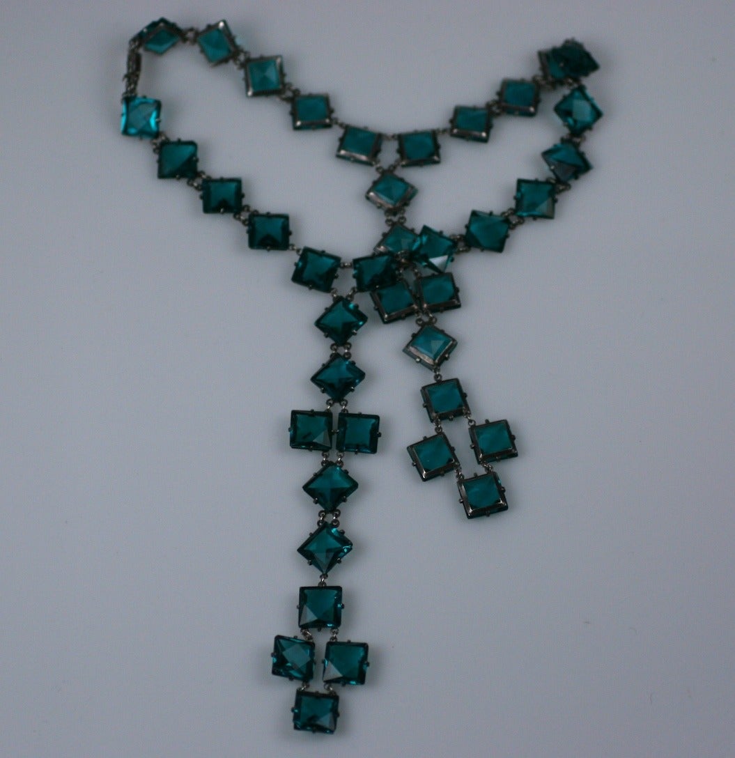 Rare Art Deco Paste Double Pendant Necklace In Excellent Condition In New York, NY
