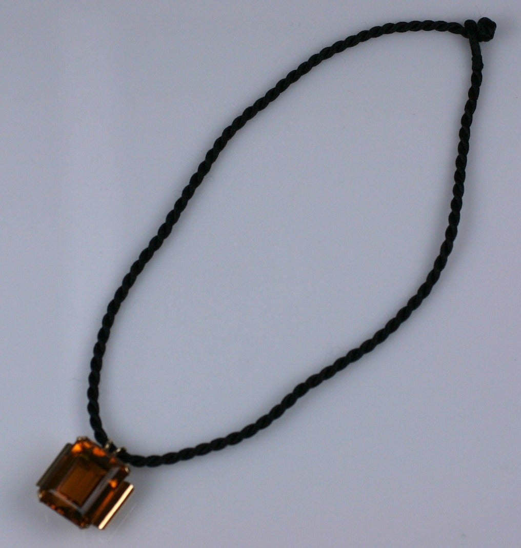 Emerald Cut Retro Citrine Pendant Necklace For Sale