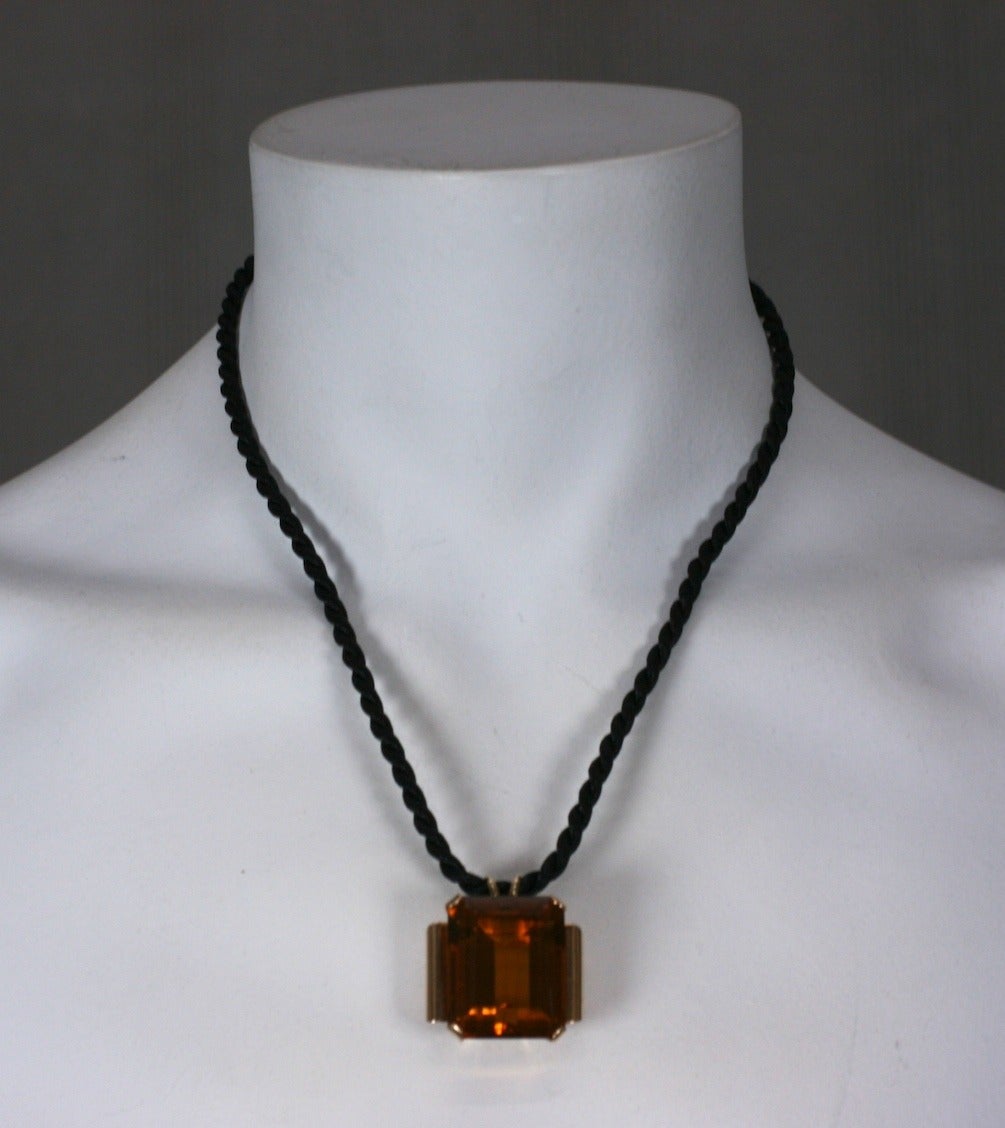 Retro Citrine Pendant Necklace In Excellent Condition For Sale In New York, NY