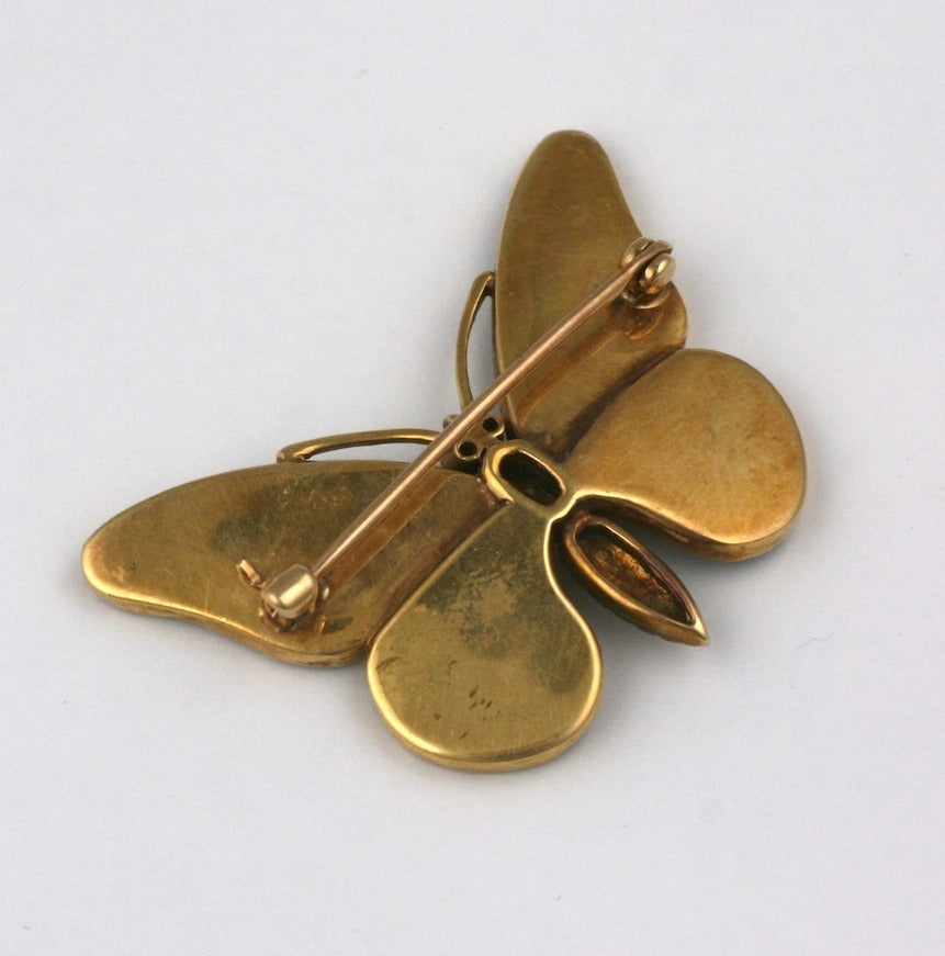 Women's or Men's Victorian Rock Crystal Gold Butterfly Brooch