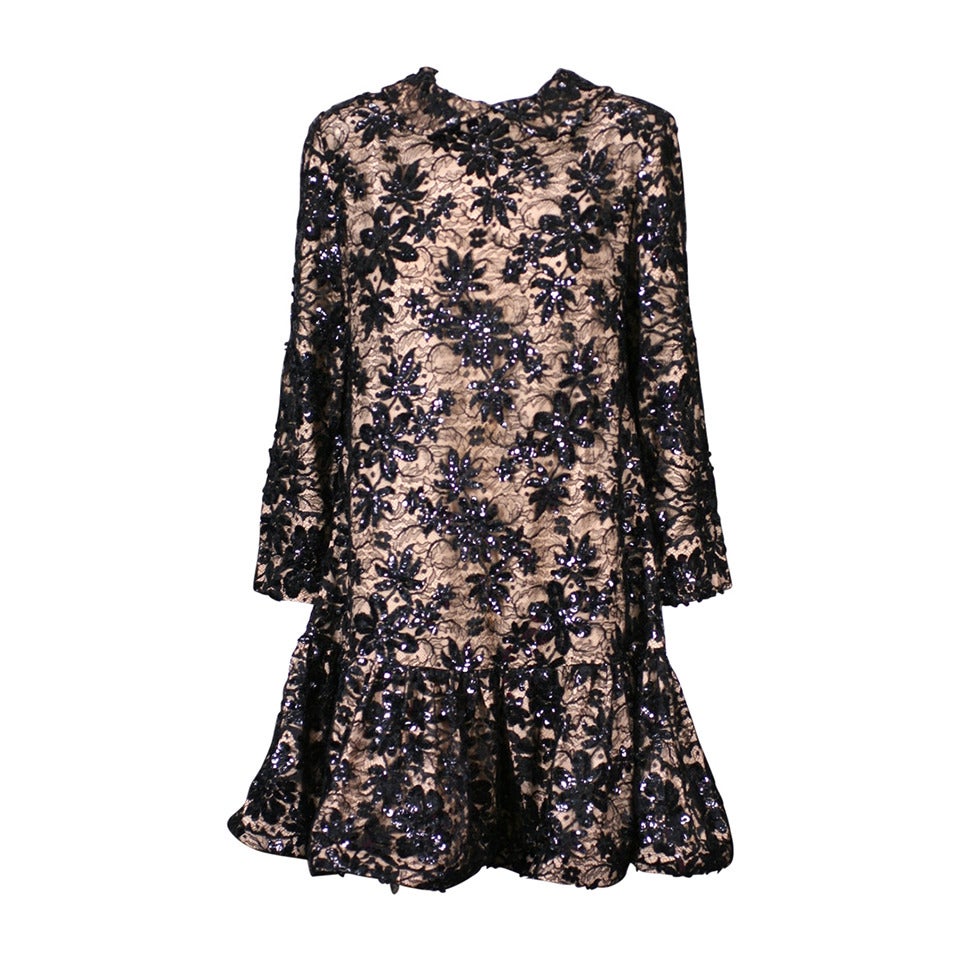 Sequin and Floral Lace Baby Doll Dress