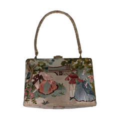 Vintage Embroidered Bag with French Courtesans