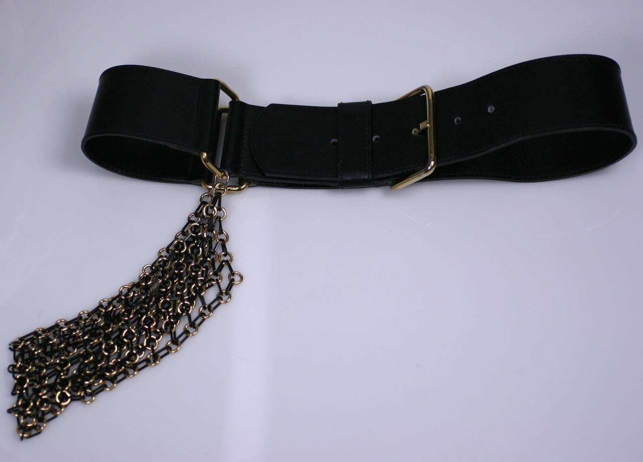 Fun 80's belt by Tiktiner, Paris in black leather with enamel mesh swag. 
1980's France. 2