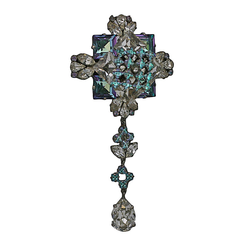  Roger Jean-Pierre Long French Aurora and Crystal  Depose Brooch For Sale