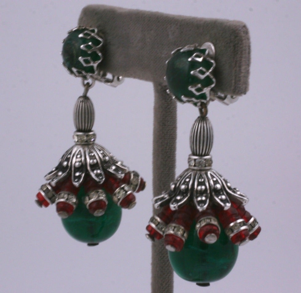 Schiaparelli Iconic Emerald and Ruby Drop Earclips