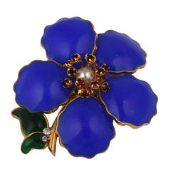 Chanel Lapis Poured Glass Flower Sprig Brooch 11