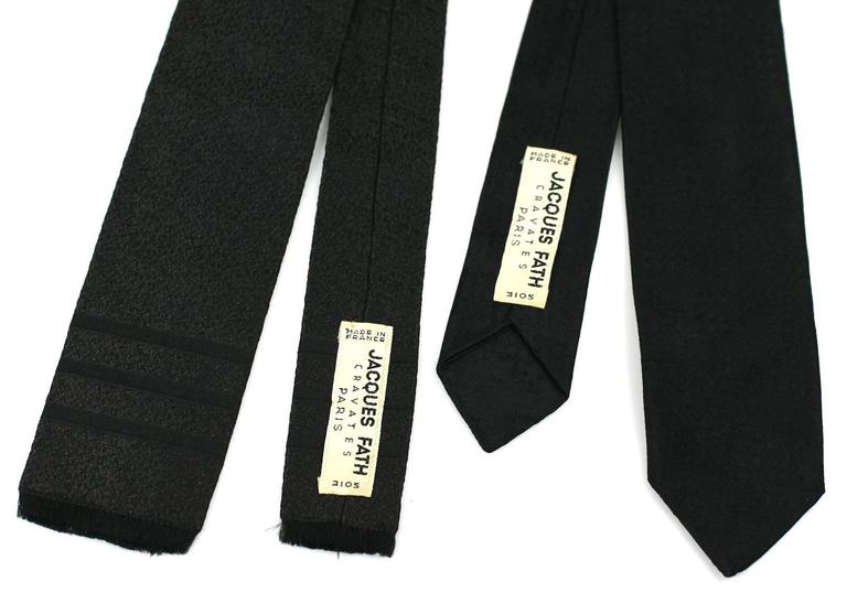 Black Pair of Jacques Fath Skinny Ties For Sale