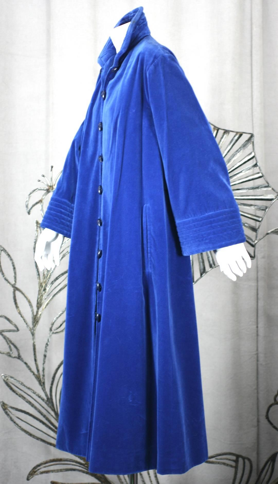 Blue Yves Saint Laurent Rive Gauche Velvet Chinese Coat For Sale