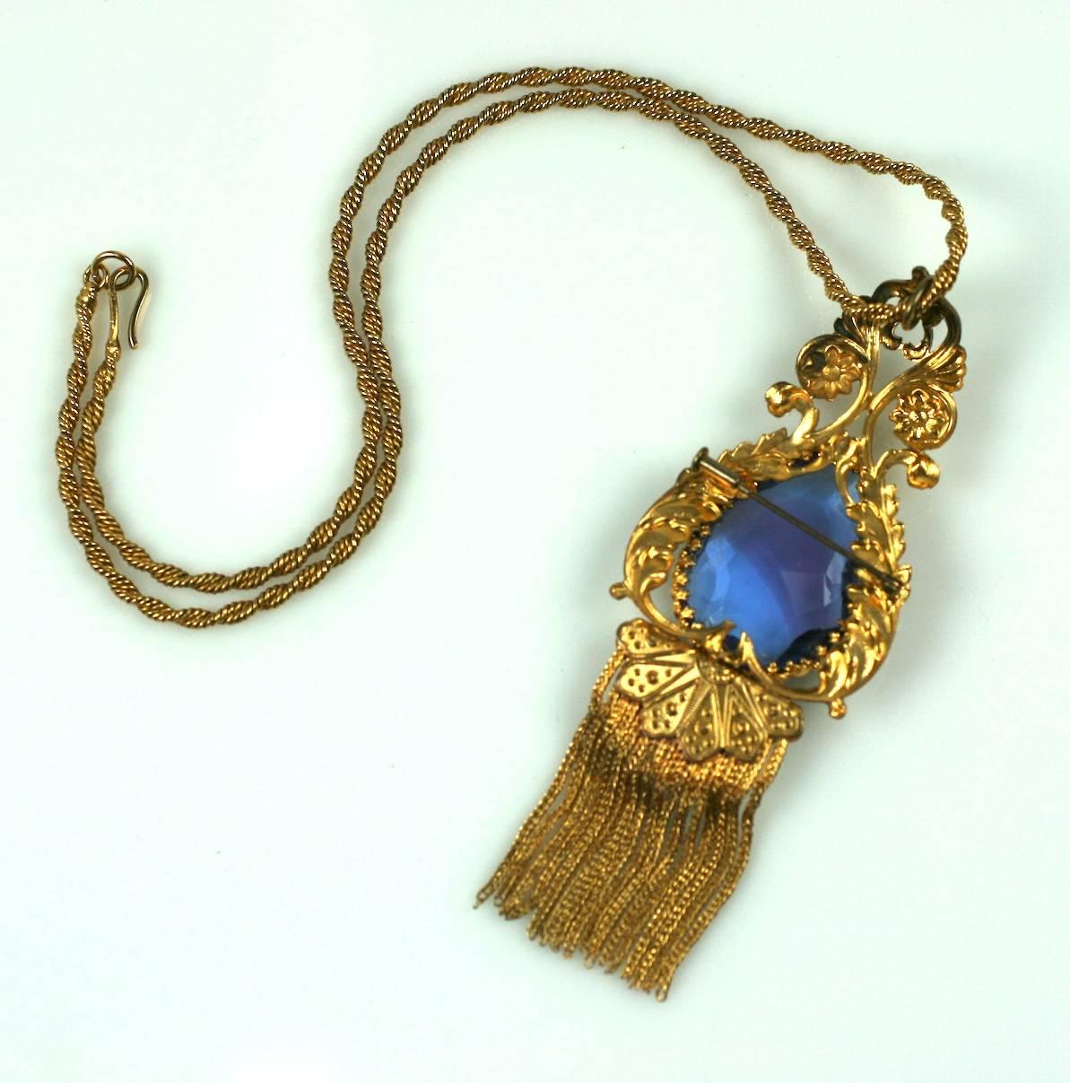 Christian Dior Haute Couture Sapphire Pendant Brooch Necklace In Excellent Condition For Sale In New York, NY