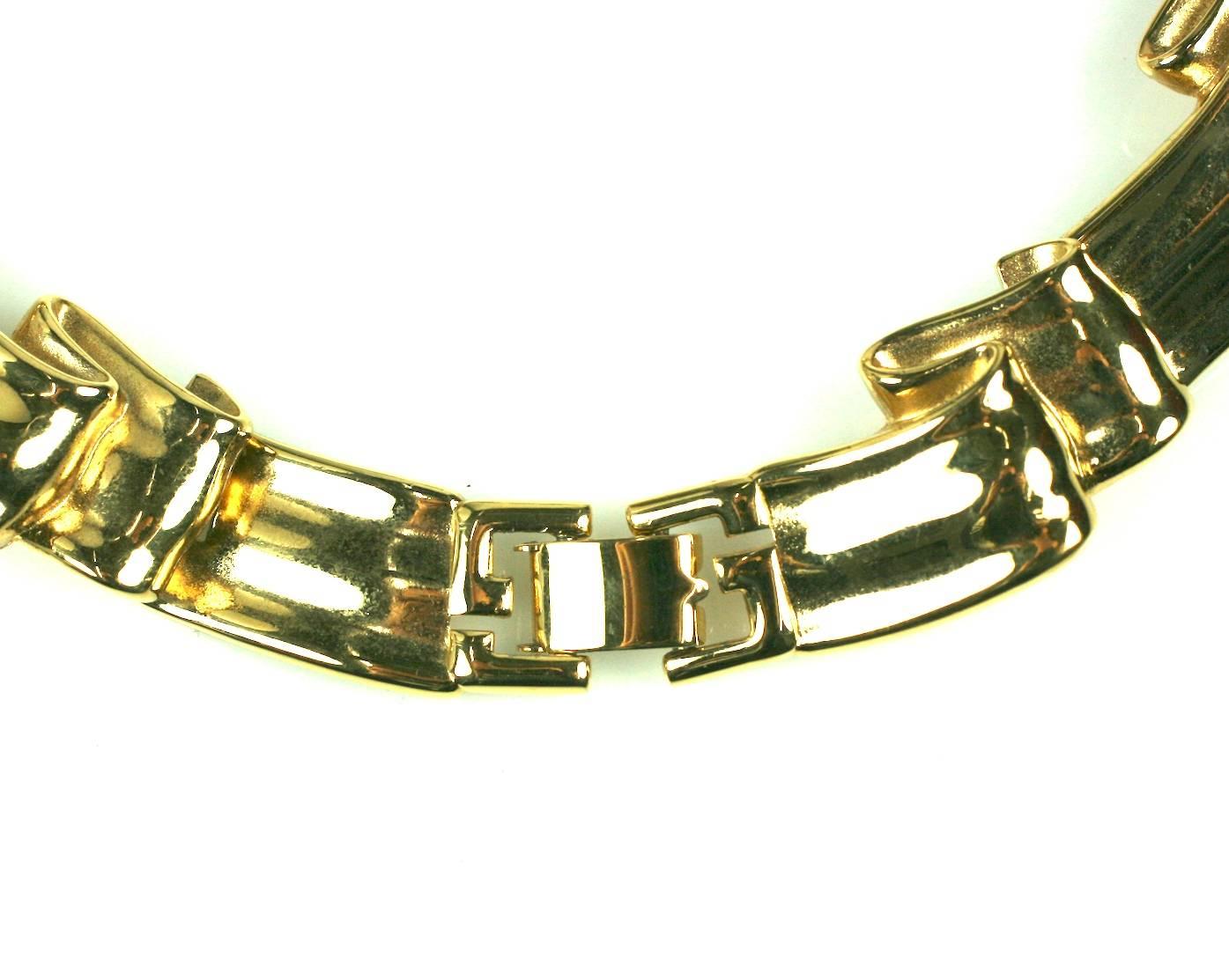 Givenchy undulating links ribbon form necklace of gilt metal. Striking design. 16.5