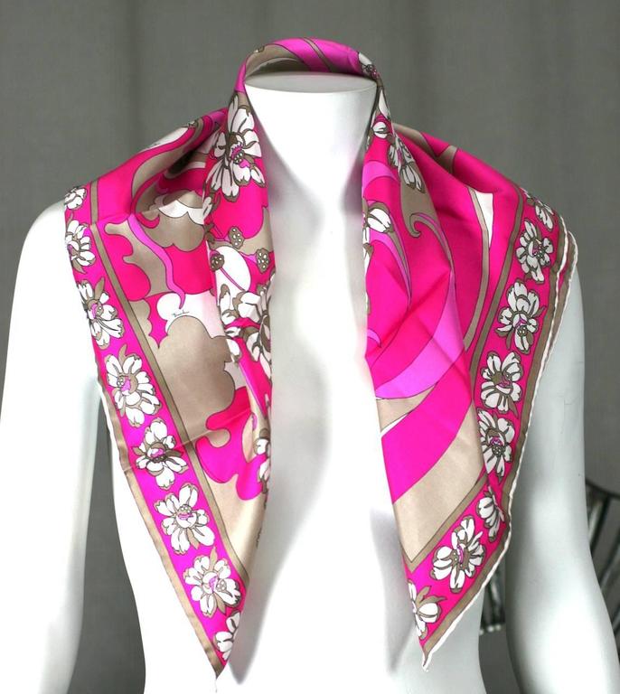 Emilio Pucci Hot Pink Floral Scarf For Sale at 1stDibs