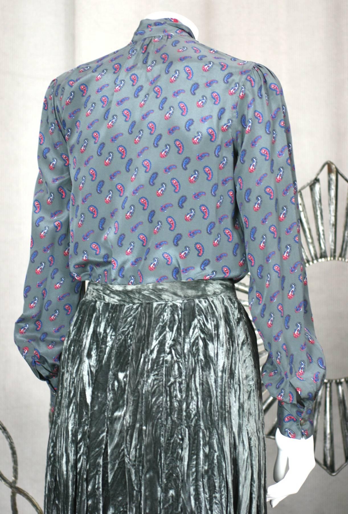 Yves Saint Laurent Silk Crepe Paisley Blouse In Excellent Condition For Sale In New York, NY