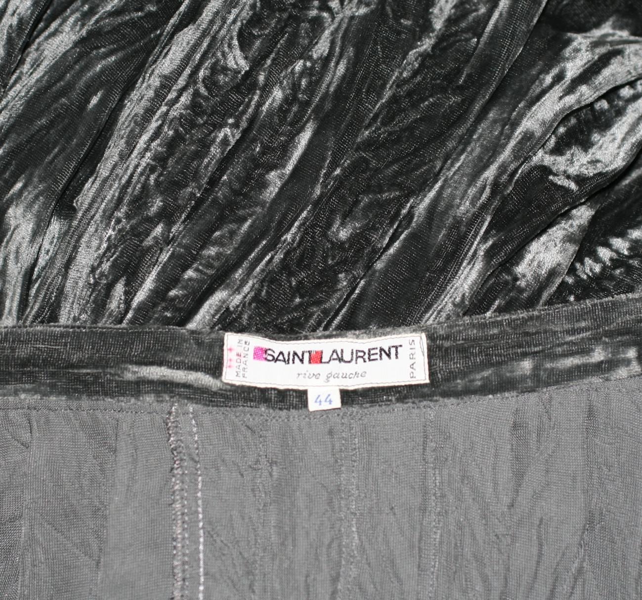 Gray Yves Saint Laurent Crushed Panne Velvet Mini Kilt For Sale