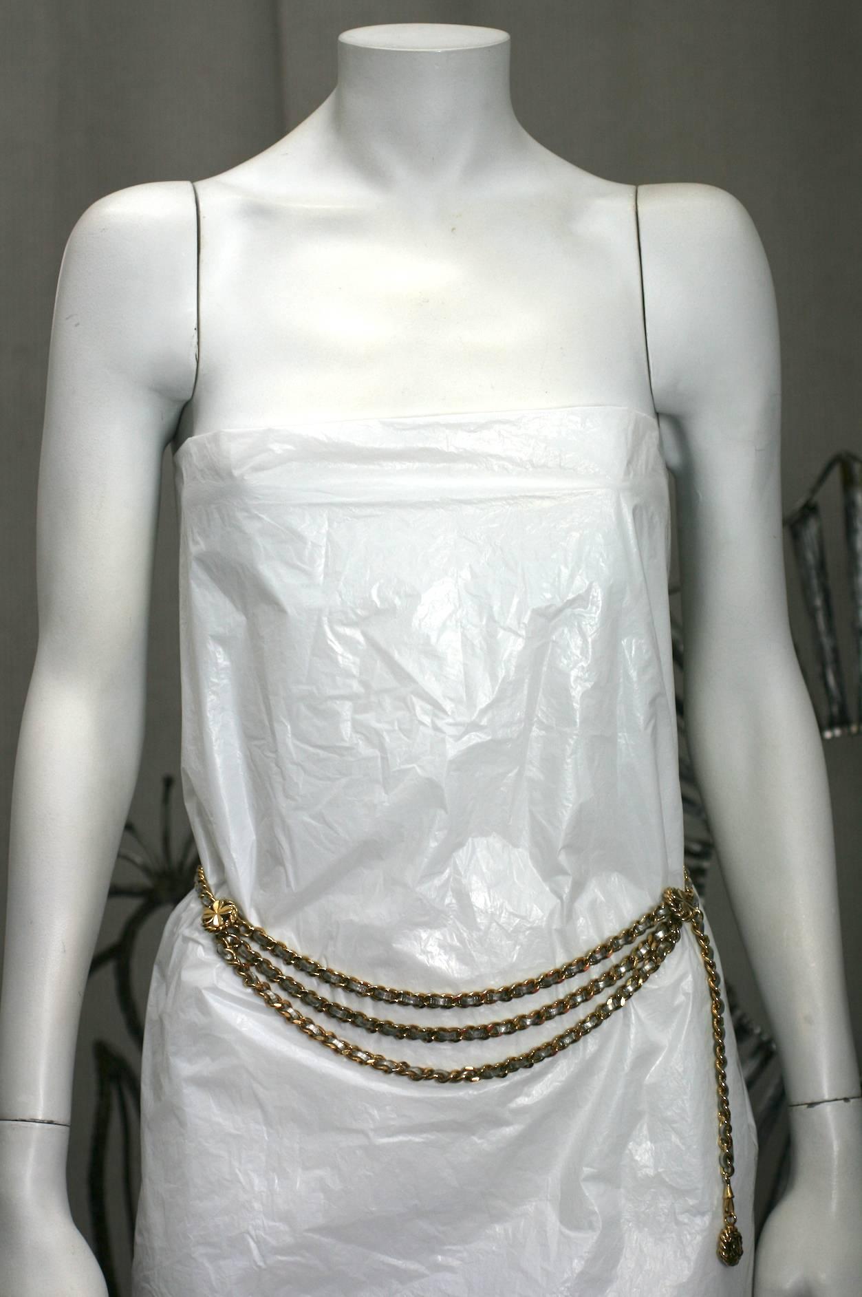 Chanel Silver Kid and Gilt Metal Swag Belt In Excellent Condition In New York, NY