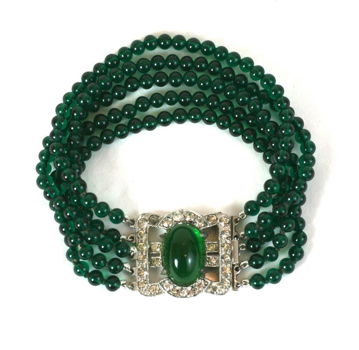 Art Deco Faux Emerald Bracelet In Excellent Condition In New York, NY
