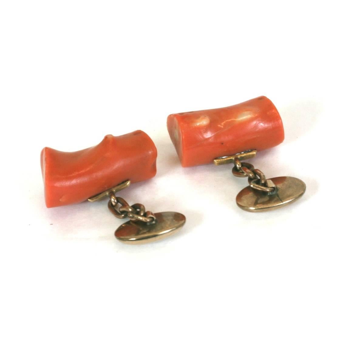 Victorian Coral Branch Cuff Links In Excellent Condition For Sale In New York, NY