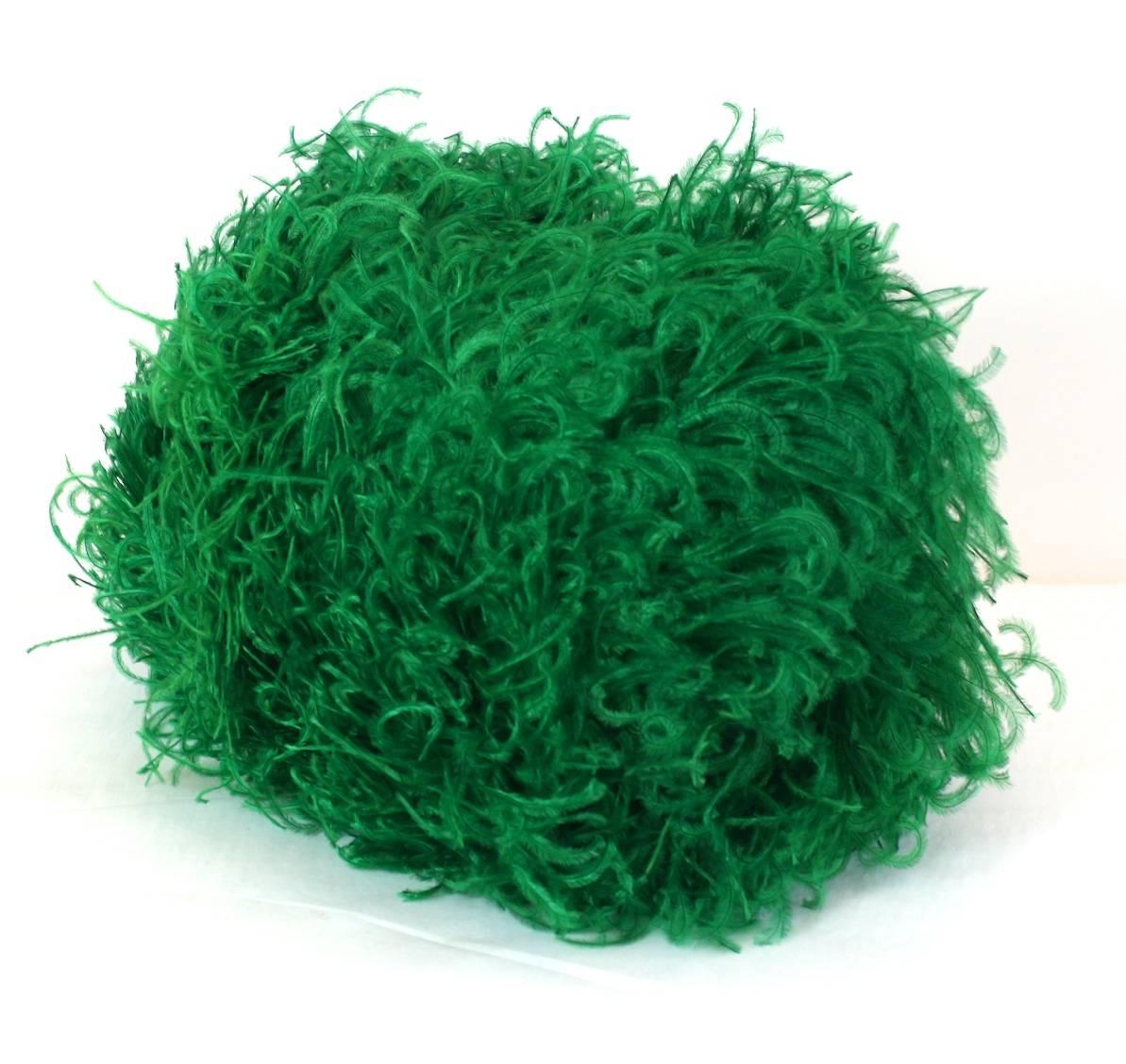 Vibrant Emerald Curled Ostrich Feather Muff from the Art Deco period. 1930's France. Excellent condition. 