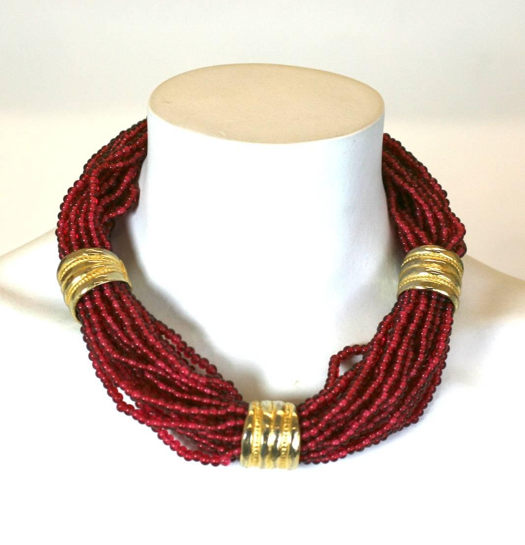 Bold Ruby Bead Torsade Necklace In Excellent Condition For Sale In New York, NY
