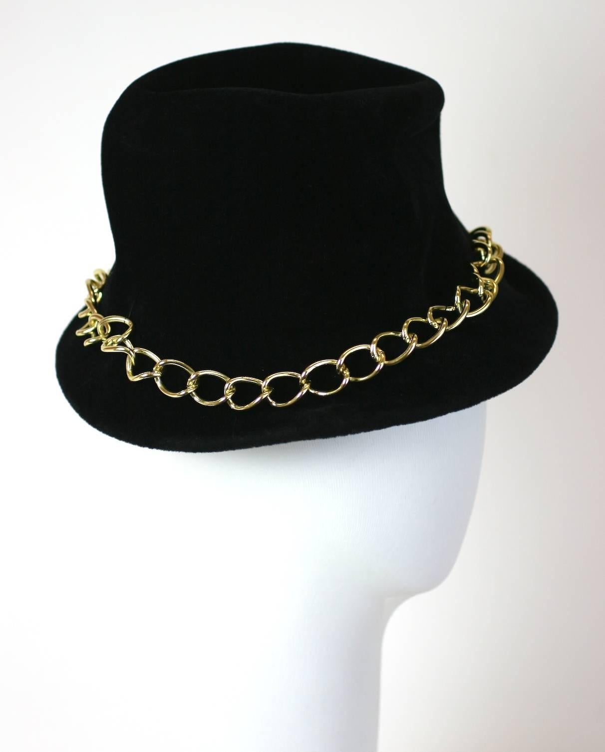 Black Norman Norell Chain Trimmed Fedora