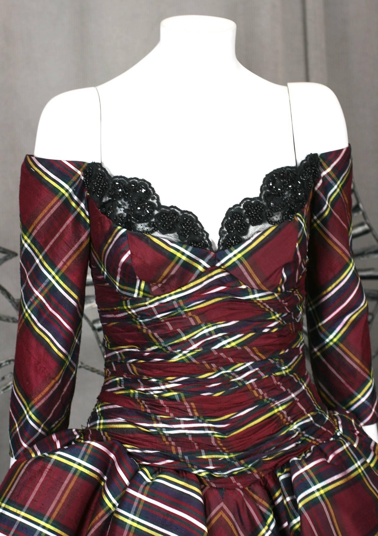 Women's Vicky Tiel Plaid Silk Cocktail Dress