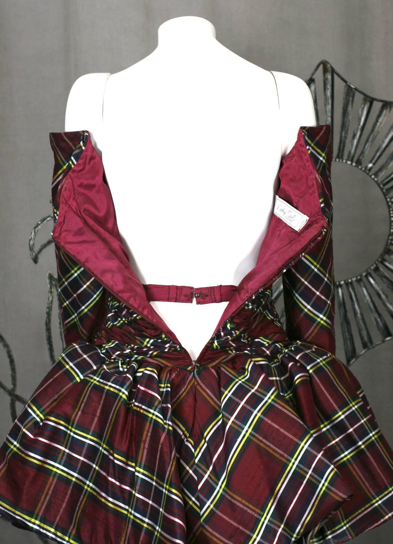 Vicky Tiel Plaid Silk Cocktail Dress In Excellent Condition In New York, NY