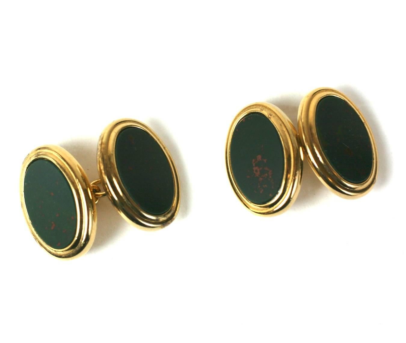 Sterling Vermeil Bloodstone double sided cufflinks, Made in Italy. 1980's. 5/8