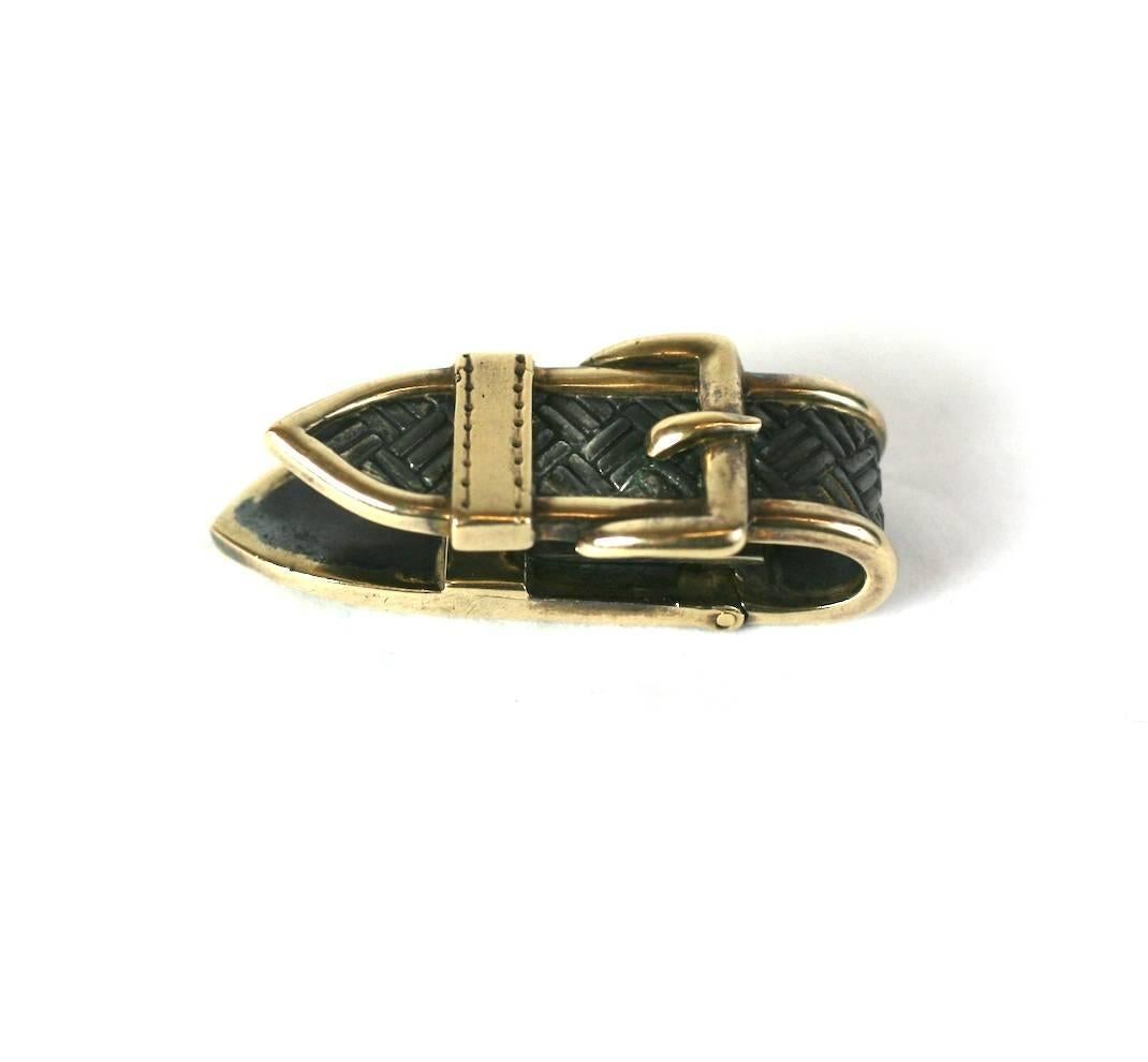 Women's or Men's Elegant Sterling and Gold Buckle Clip For Sale