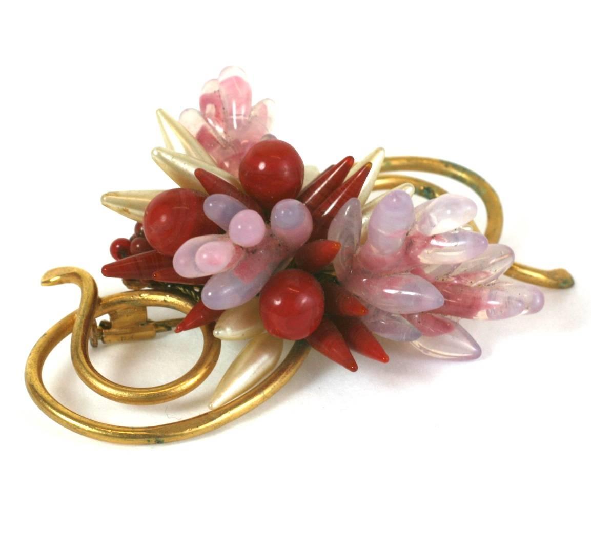 Ruby, Pink and Pearl Pate de Verre Brooch, Louis Rousselet In Excellent Condition In New York, NY