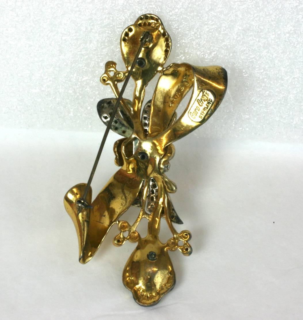 Corocraft Retro Sterling Silver Bow Brooch In Excellent Condition For Sale In New York, NY