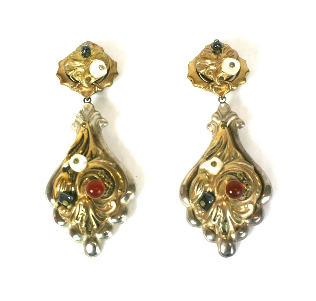 Italian Revivalist Long Earclips In Excellent Condition For Sale In New York, NY