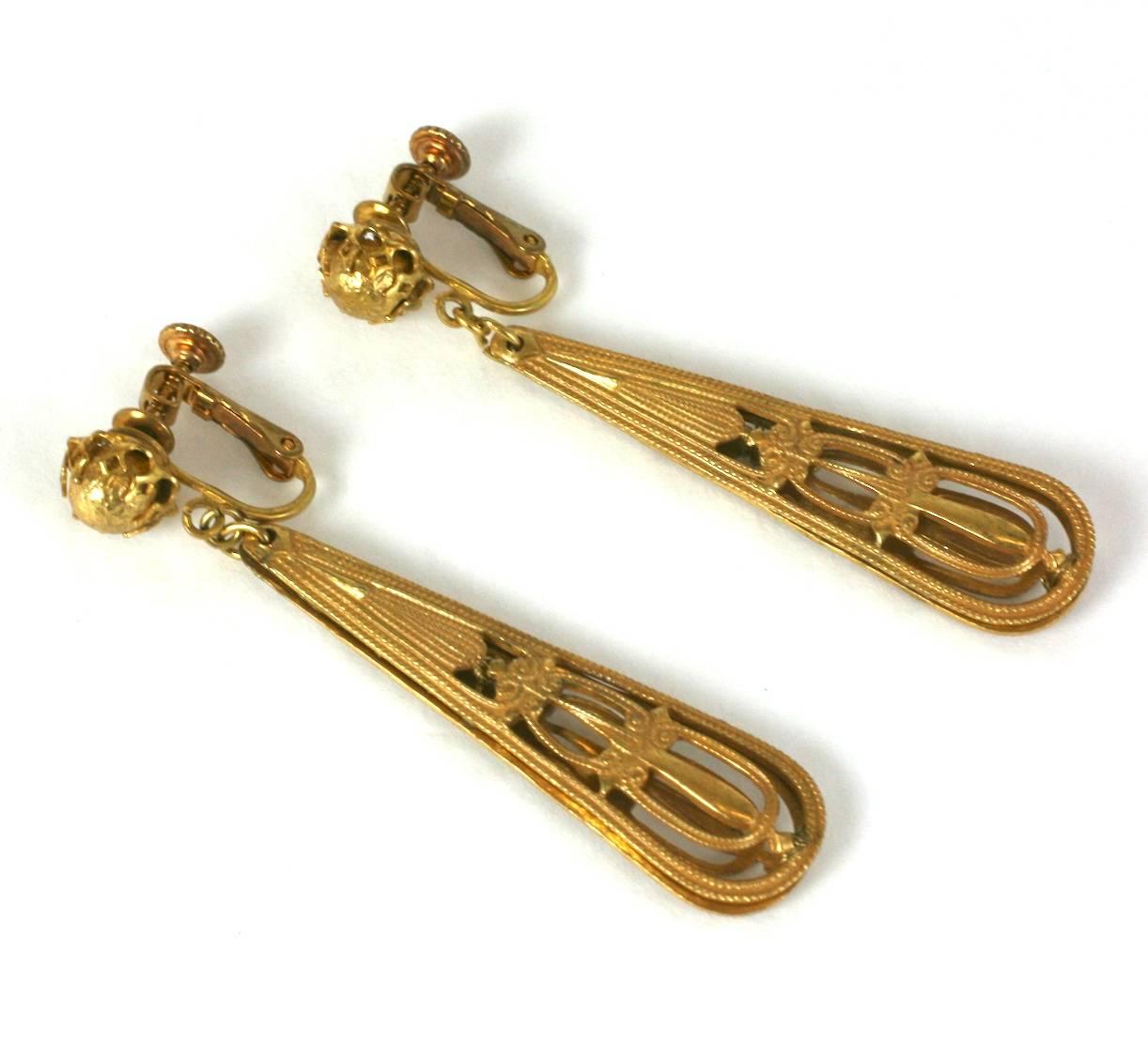 Miriam Haskell Victorian Revival Long Earclips In Excellent Condition For Sale In New York, NY