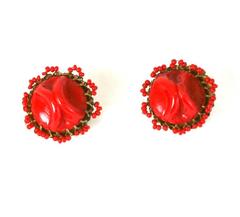 Miriam Haskell Red Pate de Verre Earclips