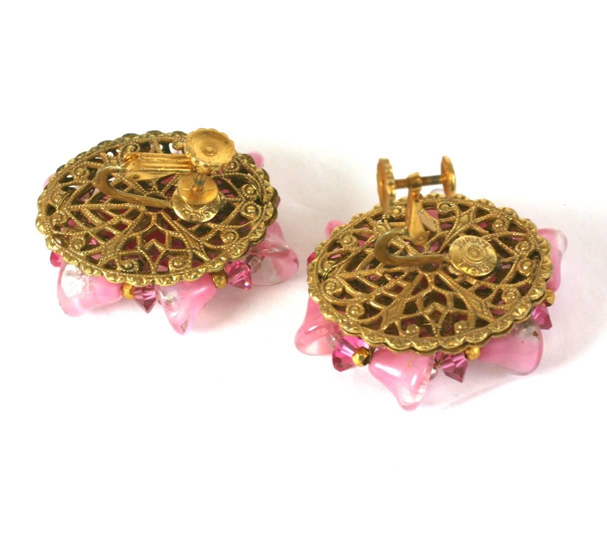 Miriam Haskell Pink Pate de Verre Earclips In Excellent Condition For Sale In New York, NY