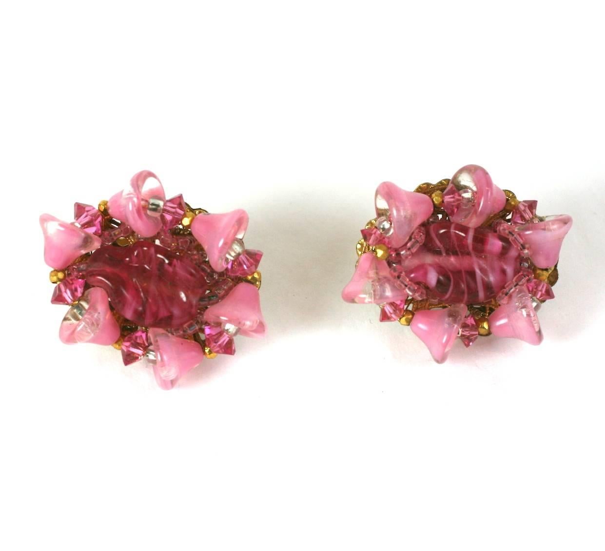 Women's Miriam Haskell Pink Pate de Verre Earclips For Sale