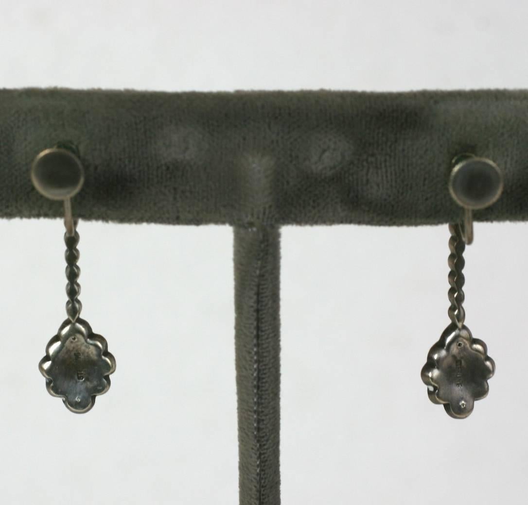 Delicate Edwardian Paste earrings hand set with crystals and set in sterling silver. Screw back fittings, Marked 