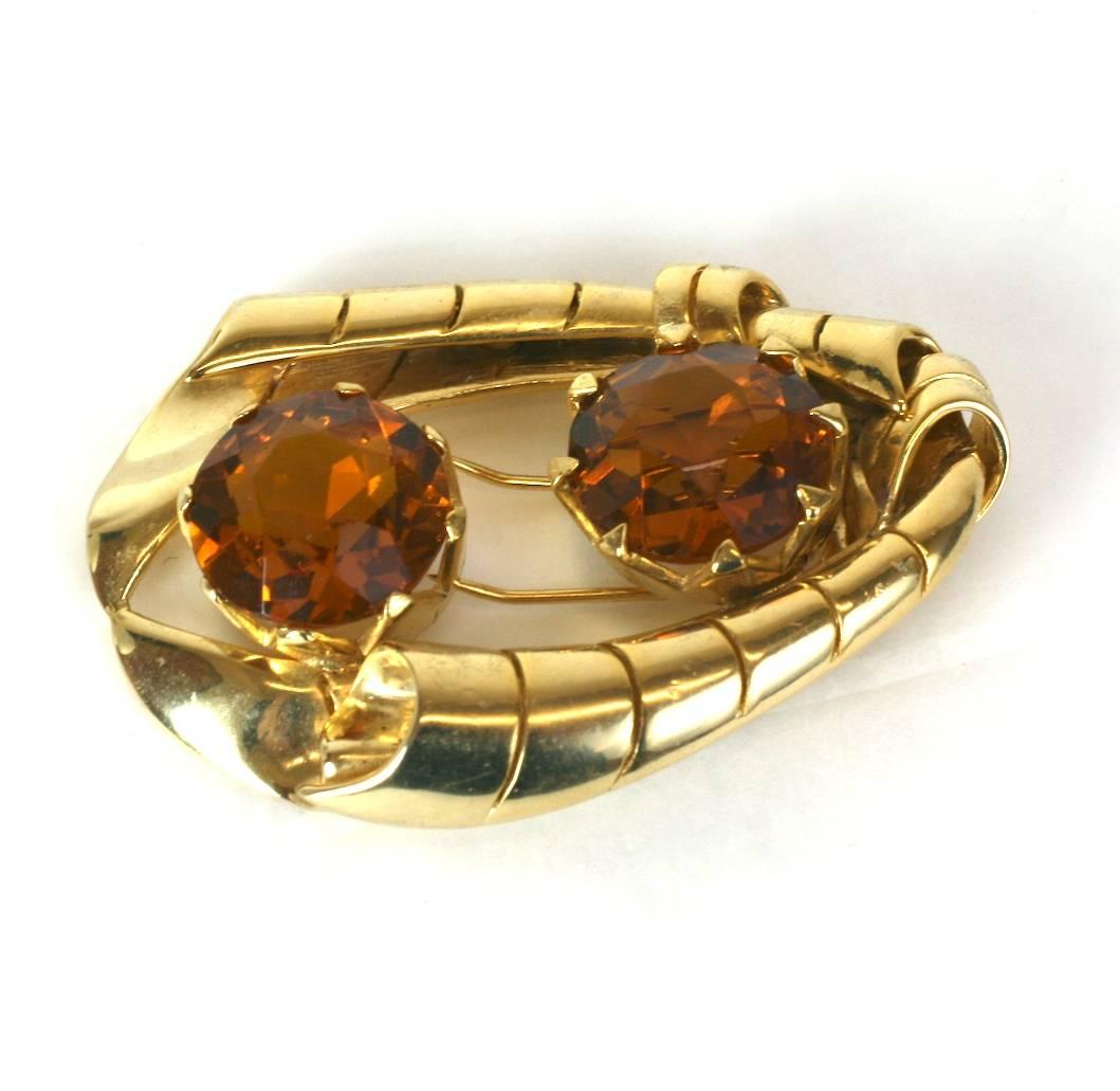 Calvaire Retro Citrine Clip Brooch In Excellent Condition For Sale In New York, NY