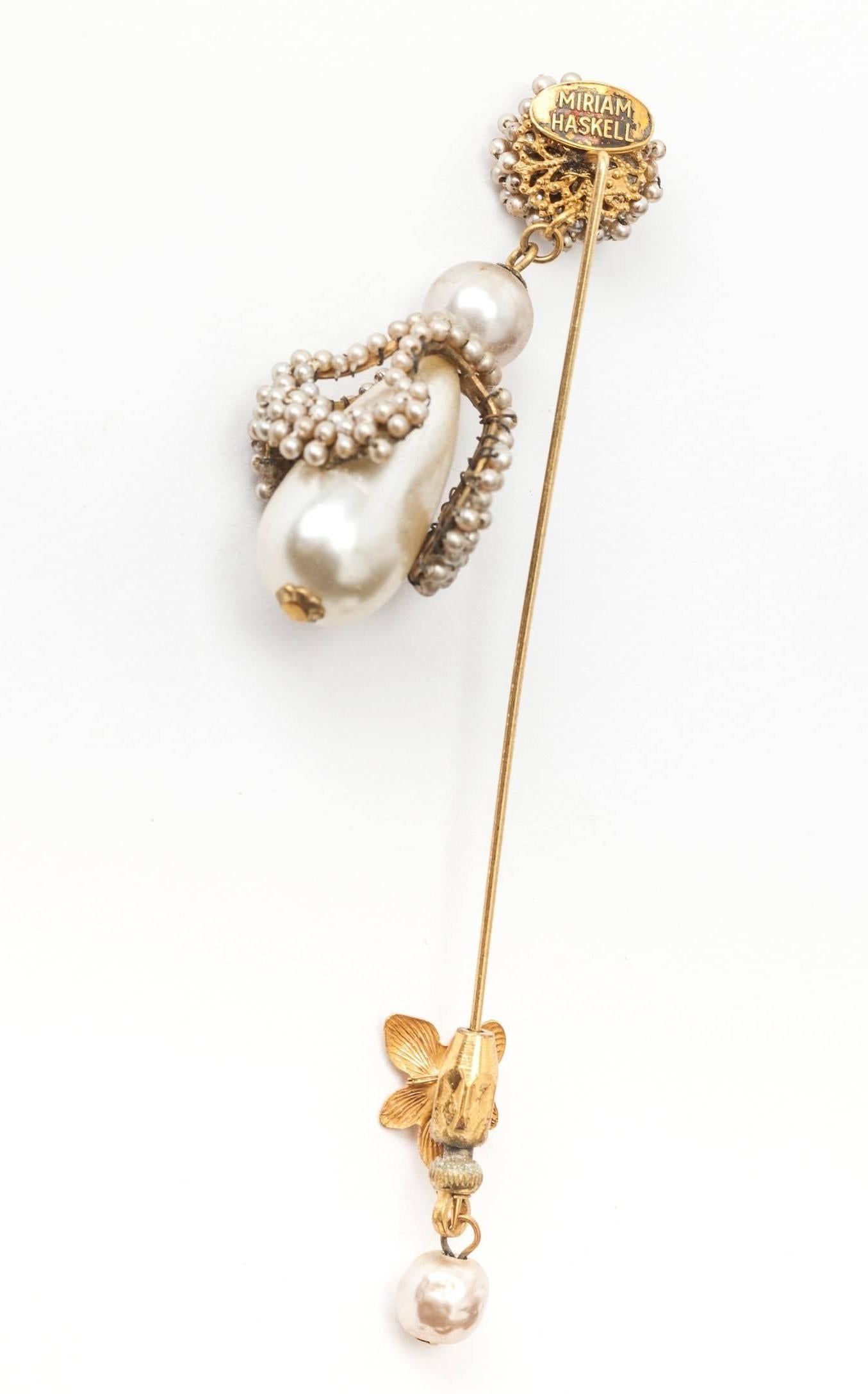 Women's Miriam Haskell Elaborate Pearl Pendant Stickpin Brooch