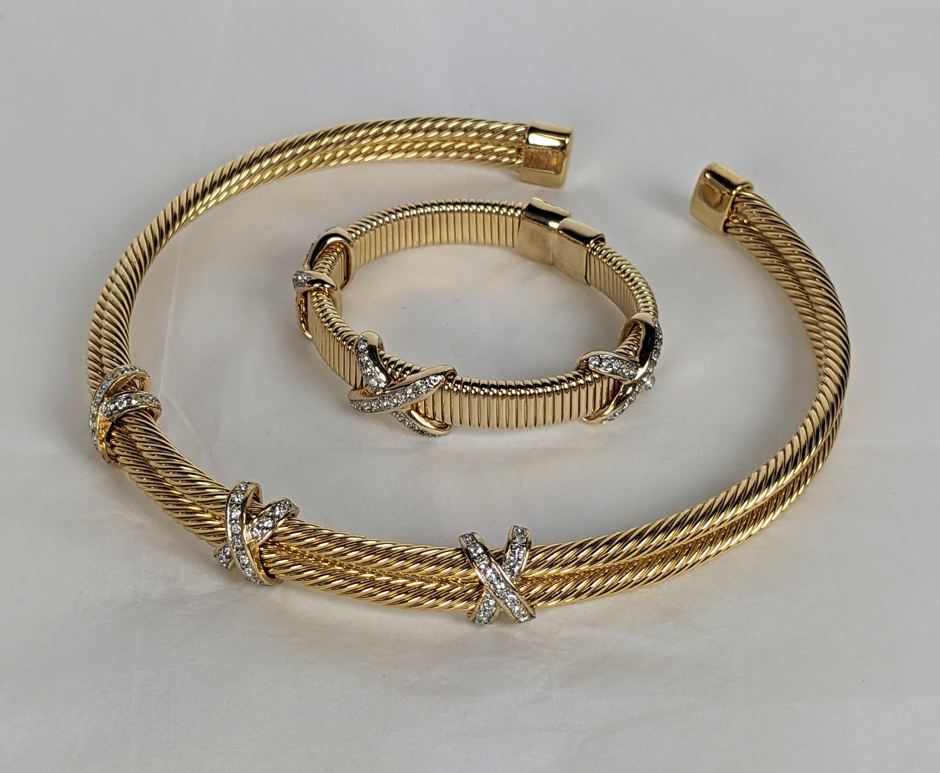 Artisan Bulgari Style Gilt Pave Collar and Cuff For Sale