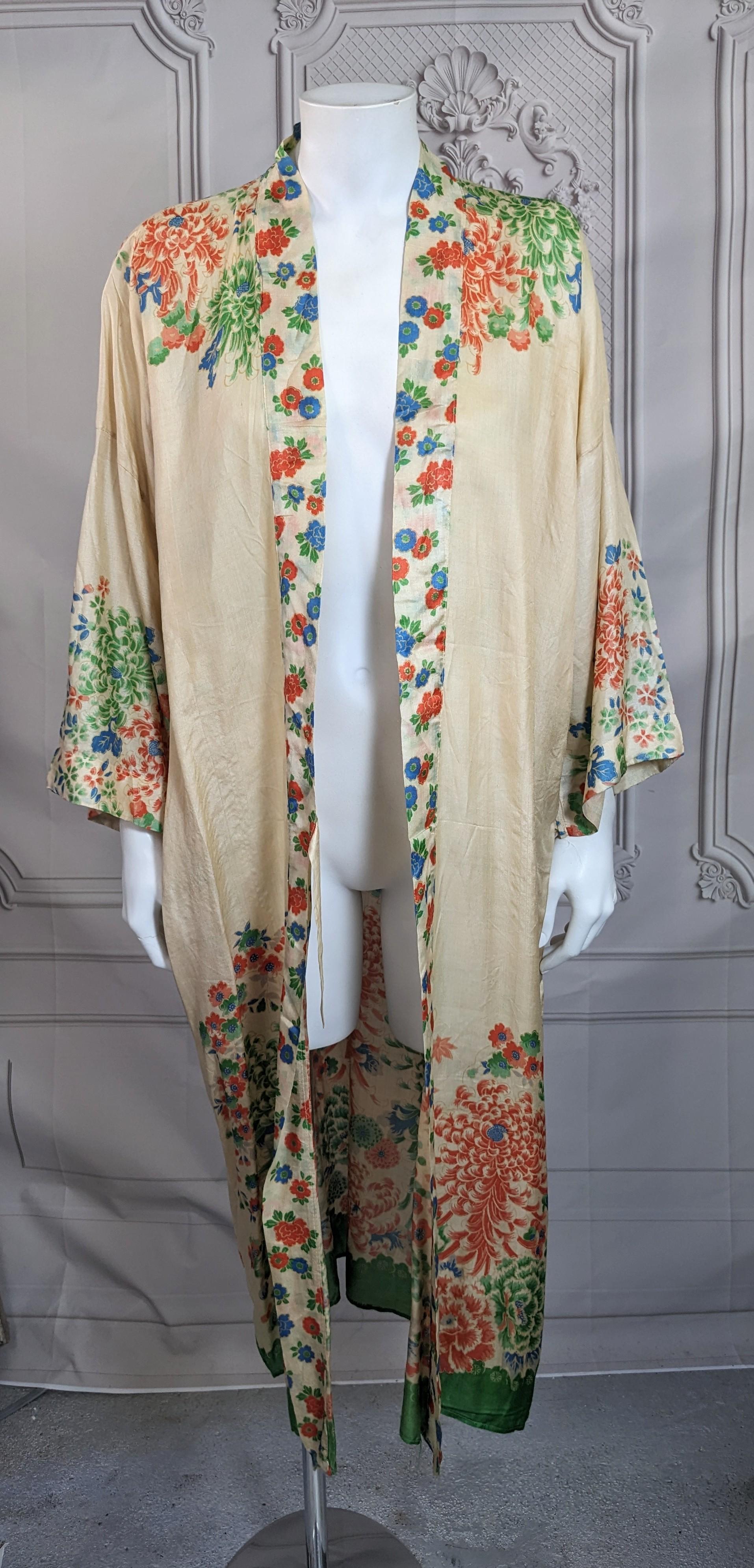Beige Accappatoio giapponese Art Deco in seta Pongee in vendita