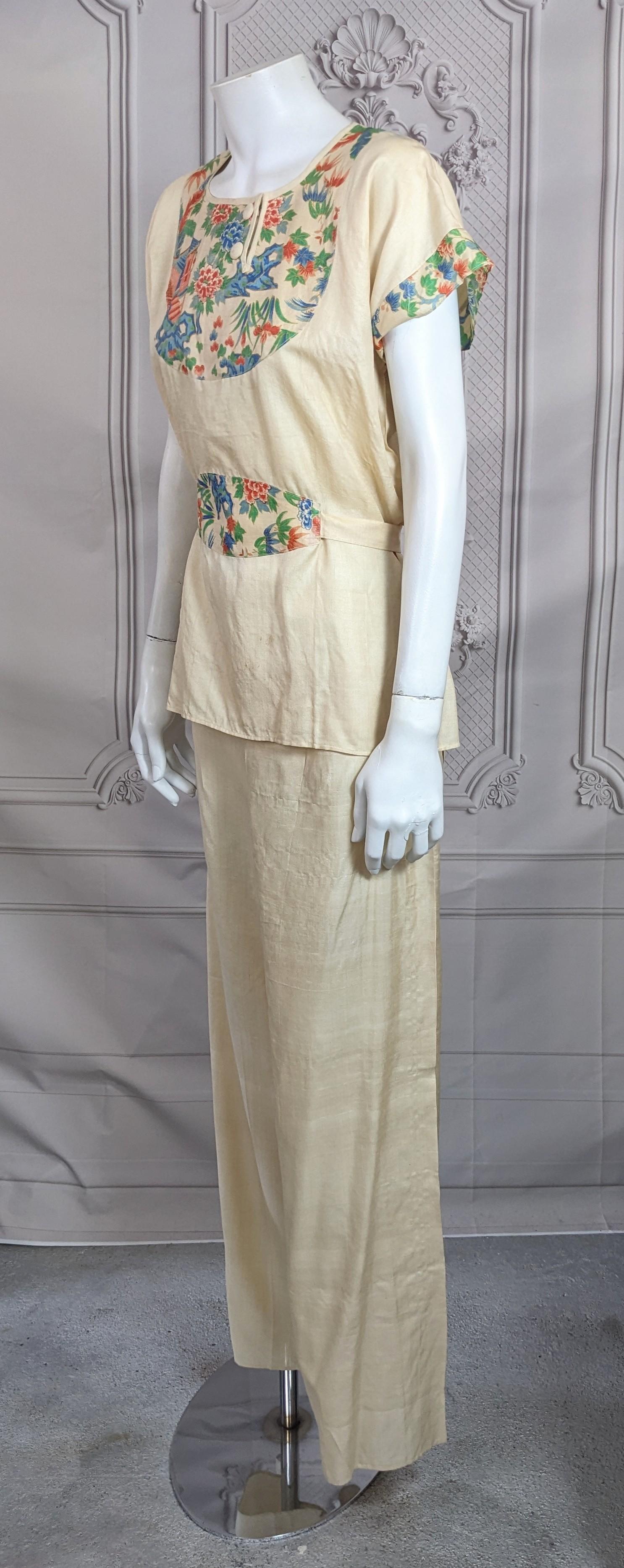 Beige Pigiama da camera in seta Art Deco, Giappone in vendita