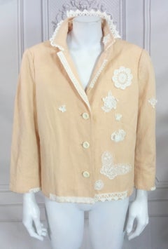 Moschino Cotton Linen Blend Jacket with Lace Appliques