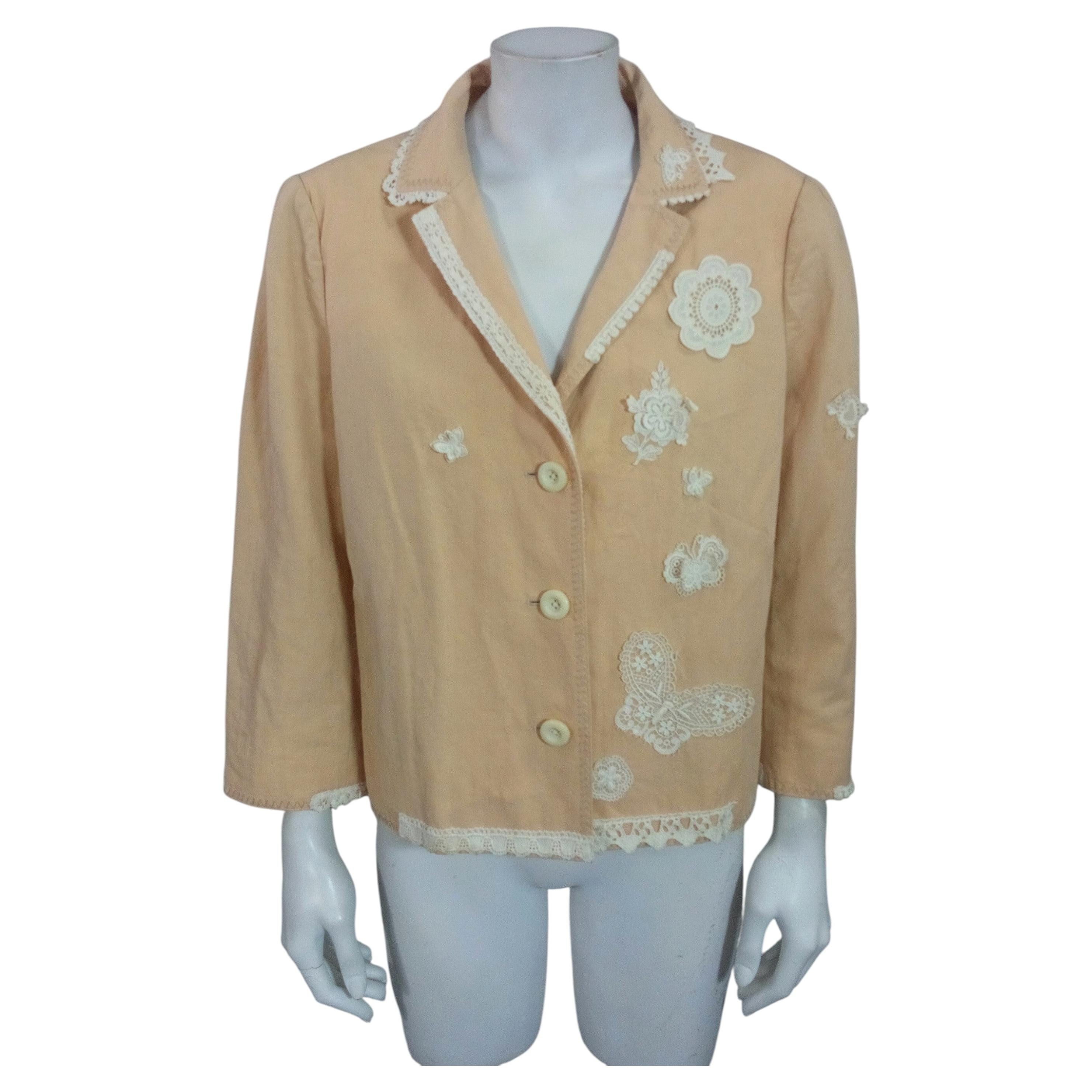 Moschino Cotton Linen Blend Jacket with Lace Appliques