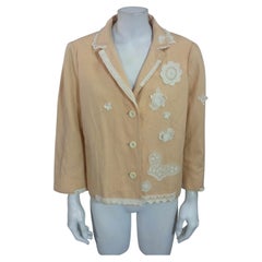 Moschino Cotton Linen Blend Jacket with Lace Appliques
