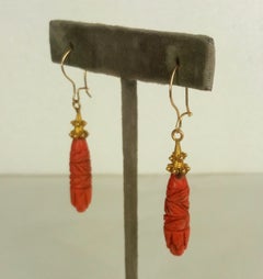 Victorian Carved Coral Earrings